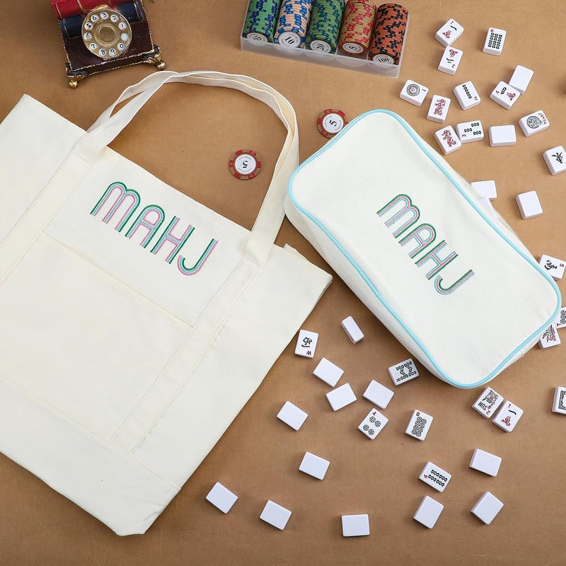 SilTriangle 2 Pcs Embroidered Mahjong Canvas Tote (large & Extra Large) Empty Tiles Tote Embroidered Tile Bag for Mahjong Lover Accessories Overnight - Image 5